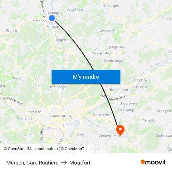 Mersch, Gare Routière to Moutfort map