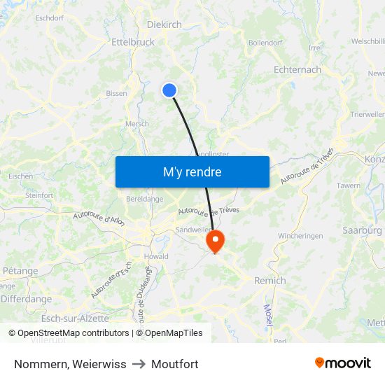 Nommern, Weierwiss to Moutfort map