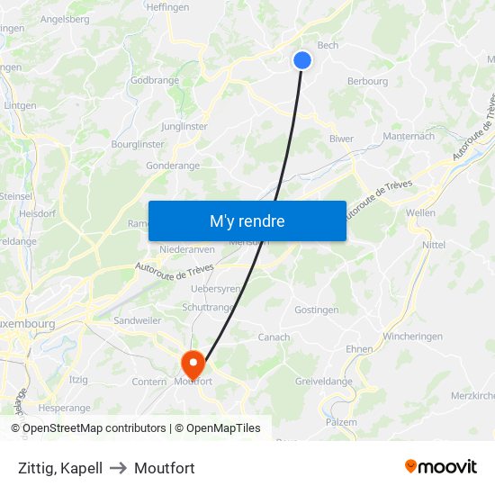 Zittig, Kapell to Moutfort map