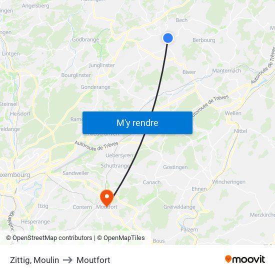 Zittig, Moulin to Moutfort map