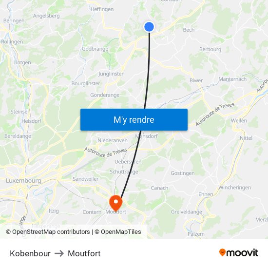 Kobenbour to Moutfort map