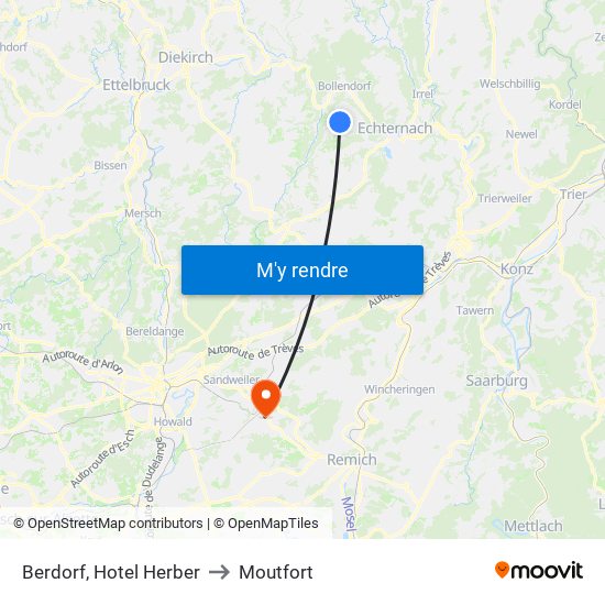 Berdorf, Hotel Herber to Moutfort map