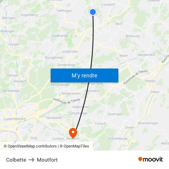 Colbette to Moutfort map