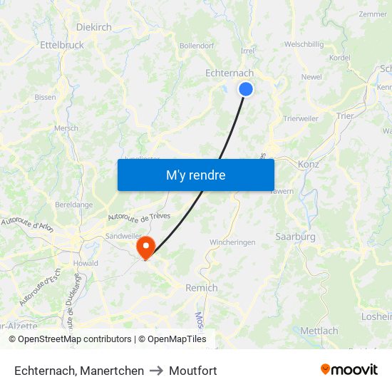 Echternach, Manertchen to Moutfort map