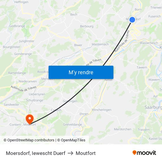 Moersdorf, Iewescht Duerf to Moutfort map