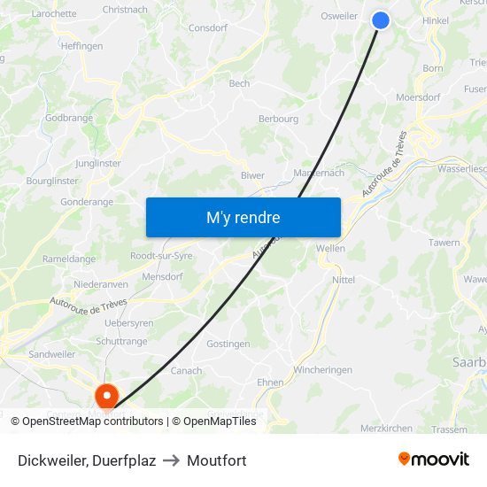 Dickweiler, Duerfplaz to Moutfort map