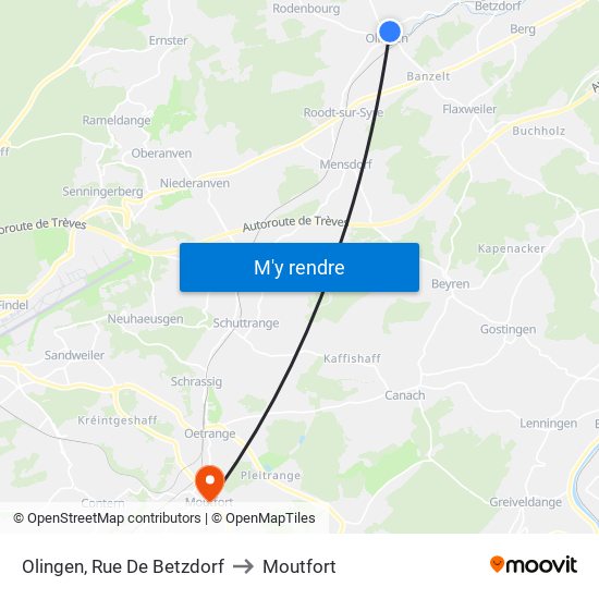 Olingen, Rue De Betzdorf to Moutfort map