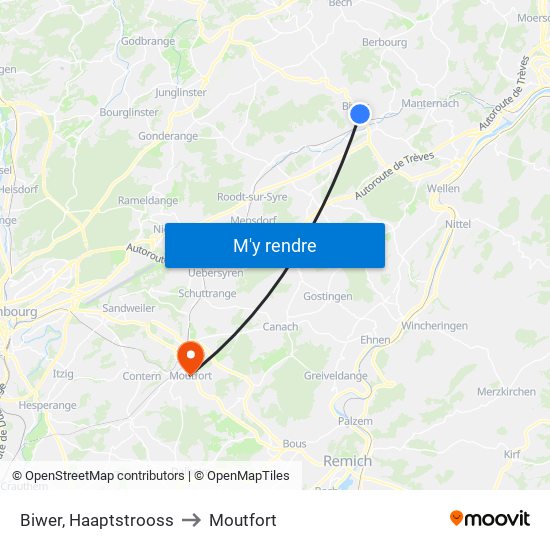 Biwer, Haaptstrooss to Moutfort map