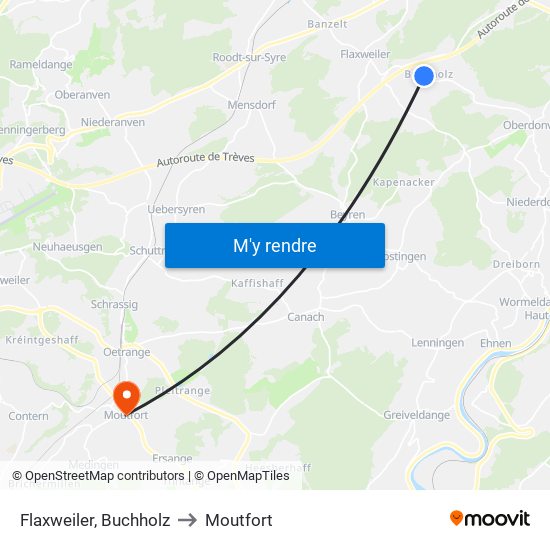 Flaxweiler, Buchholz to Moutfort map