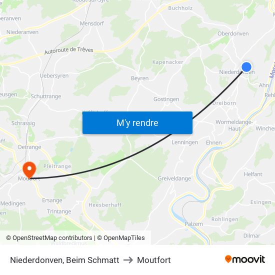 Niederdonven, Beim Schmatt to Moutfort map