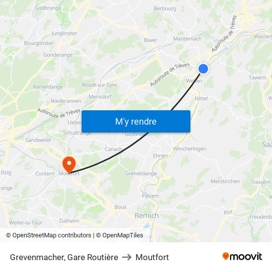 Grevenmacher, Gare Routière to Moutfort map