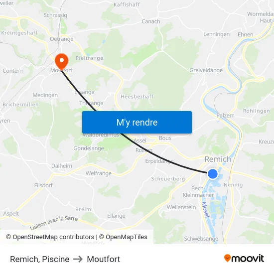Remich, Piscine to Moutfort map