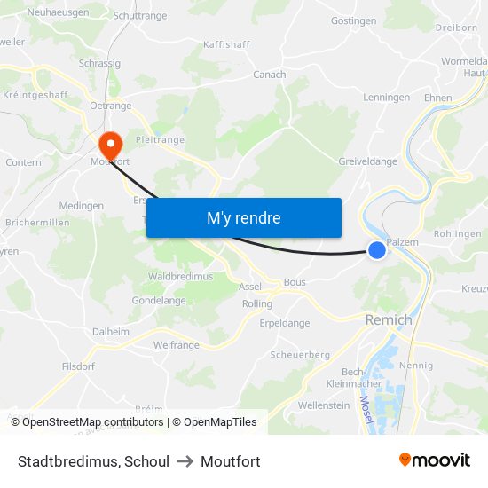 Stadtbredimus, Schoul to Moutfort map