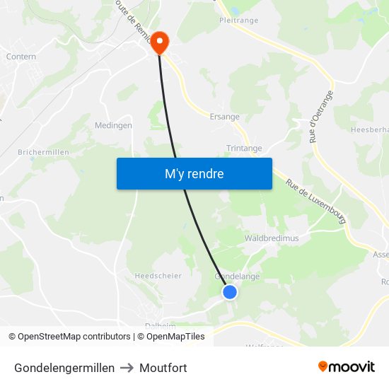 Gondelengermillen to Moutfort map