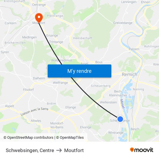 Schwebsingen, Centre to Moutfort map
