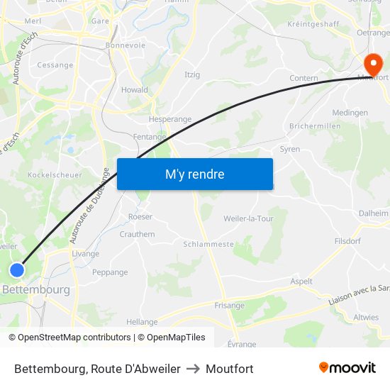 Bettembourg, Route D'Abweiler to Moutfort map