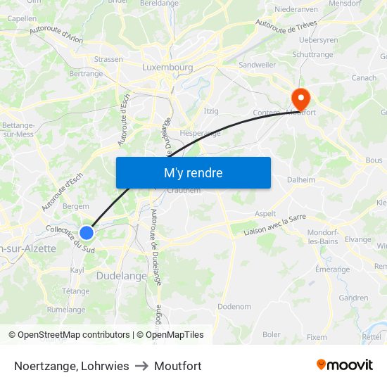 Noertzange, Lohrwies to Moutfort map