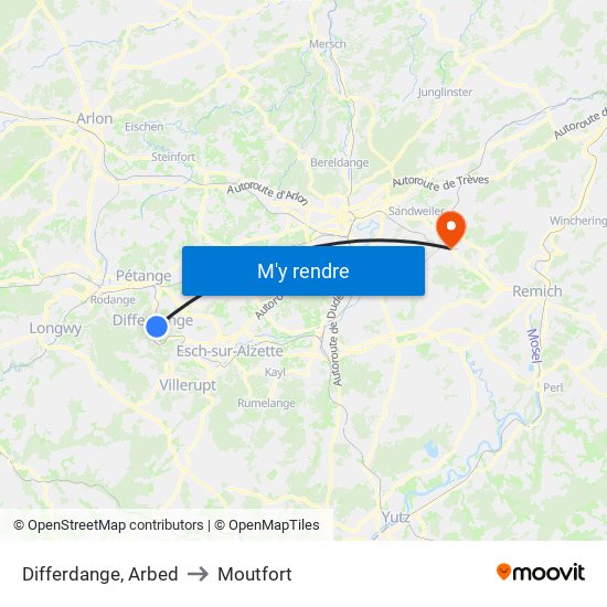 Differdange, Arbed to Moutfort map