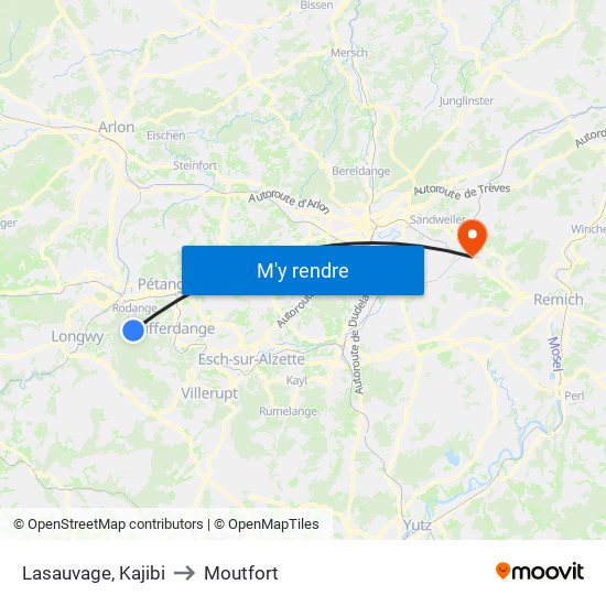Lasauvage, Kajibi to Moutfort map
