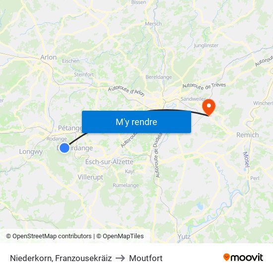 Niederkorn, Franzousekräiz to Moutfort map