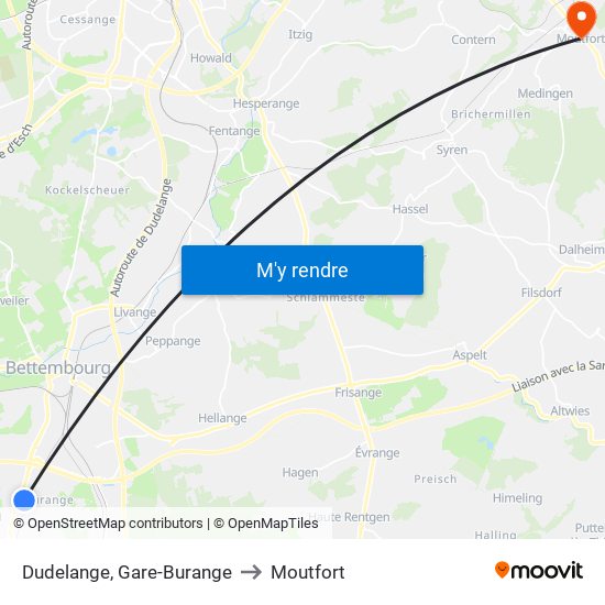 Dudelange, Gare-Burange to Moutfort map