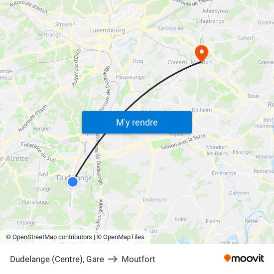 Dudelange (Centre), Gare to Moutfort map