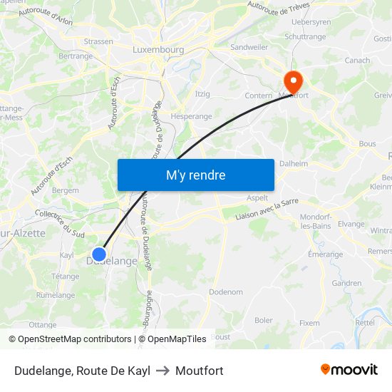 Dudelange, Route De Kayl to Moutfort map