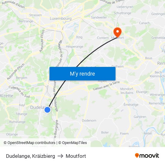 Dudelange, Kräizbierg to Moutfort map