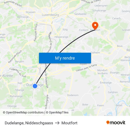 Dudelange, Niddeschgaass to Moutfort map