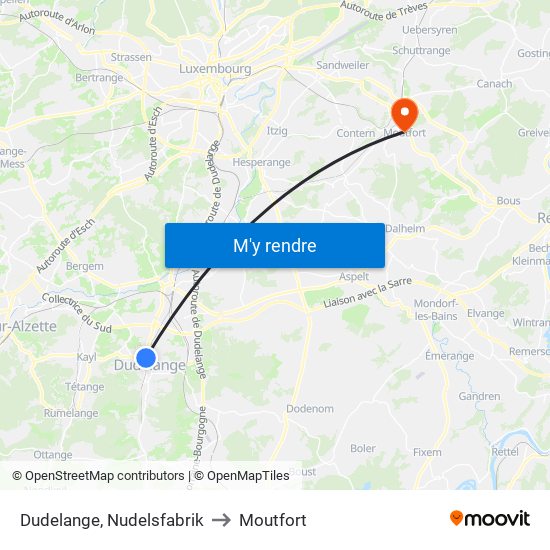 Dudelange, Nudelsfabrik to Moutfort map