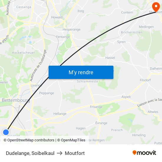 Dudelange, Soibelkaul to Moutfort map