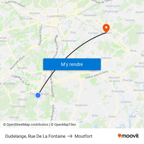 Dudelange, Rue De La Fontaine to Moutfort map