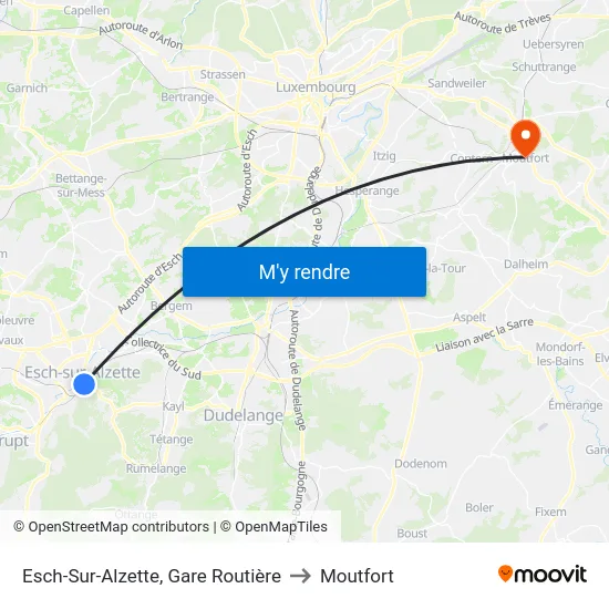 Esch-Sur-Alzette, Gare Routière to Moutfort map