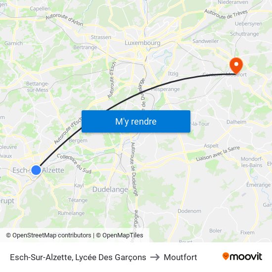 Esch-Sur-Alzette, Lycée Des Garçons to Moutfort map