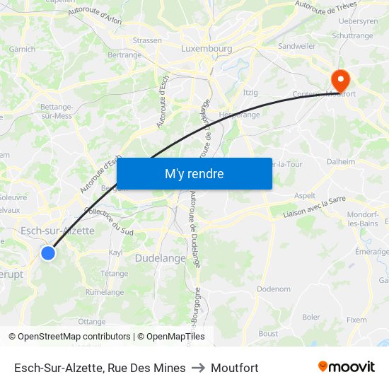 Esch-Sur-Alzette, Rue Des Mines to Moutfort map