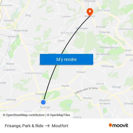 Frisange, Park & Ride to Moutfort map