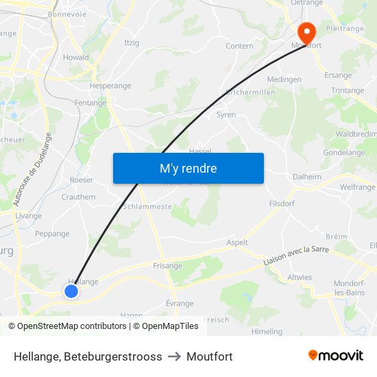 Hellange, Beteburgerstrooss to Moutfort map