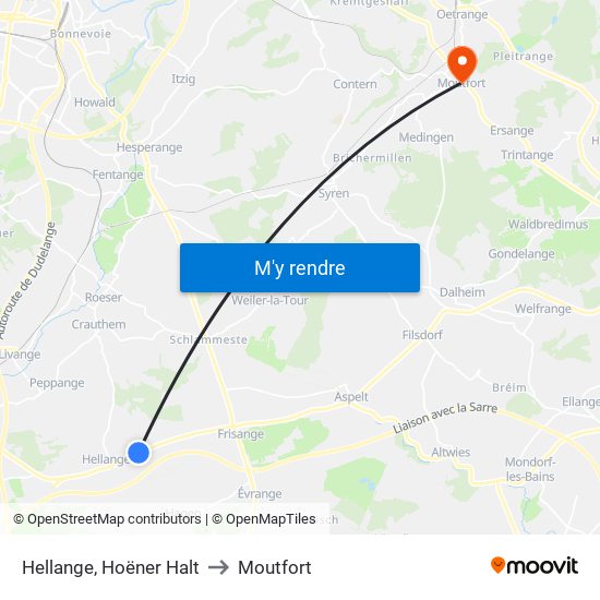 Hellange, Hoëner Halt to Moutfort map