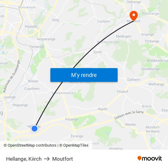 Hellange, Kiirch to Moutfort map