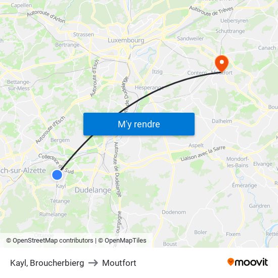 Kayl, Broucherbierg to Moutfort map
