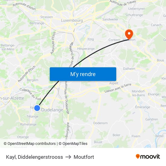 Kayl, Diddelengerstrooss to Moutfort map