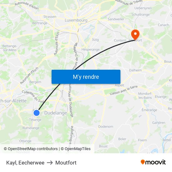 Kayl, Eecherwee to Moutfort map