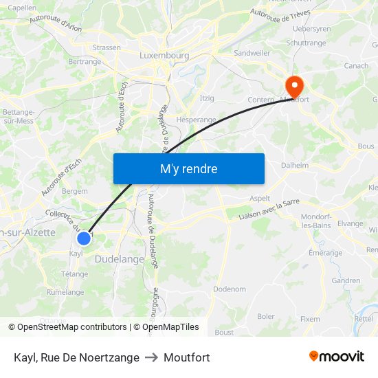 Kayl, Rue De Noertzange to Moutfort map