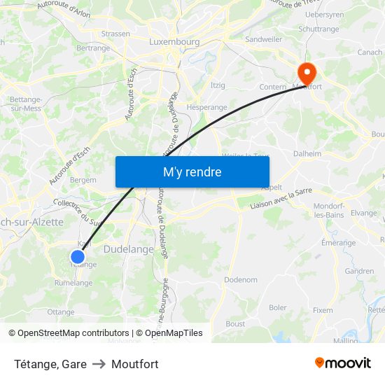 Tétange, Gare to Moutfort map