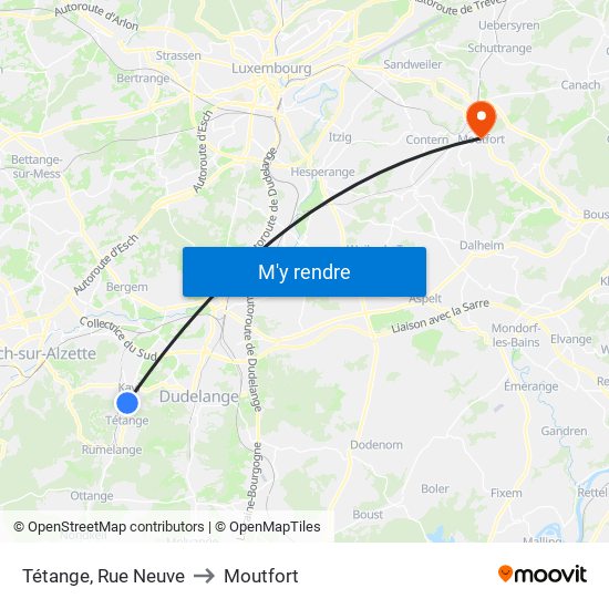 Tétange, Rue Neuve to Moutfort map