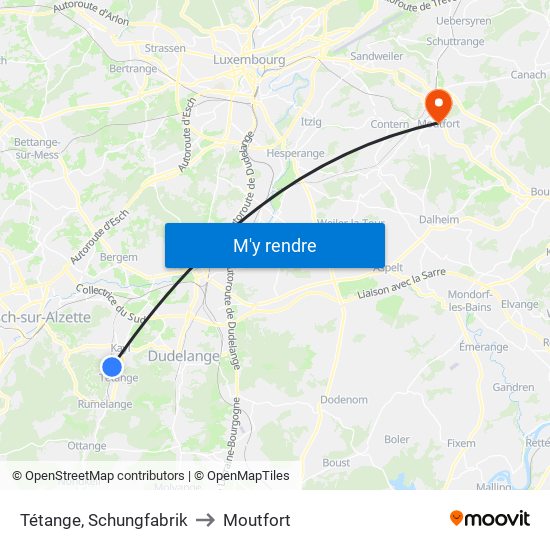 Tétange, Schungfabrik to Moutfort map