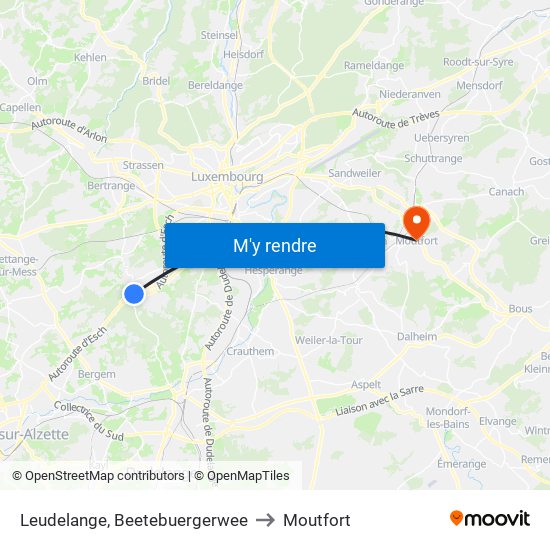 Leudelange, Beetebuergerwee to Moutfort map