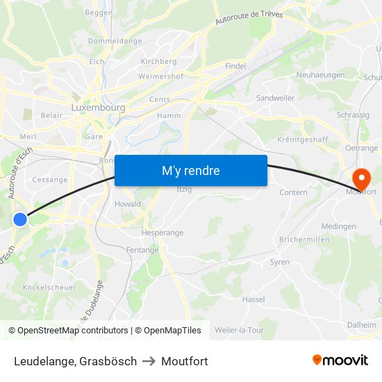 Leudelange, Grasbösch to Moutfort map