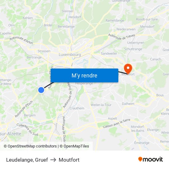 Leudelange, Gruef to Moutfort map