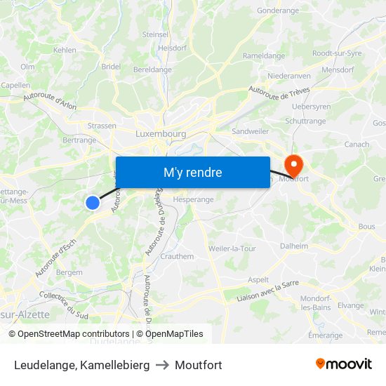Leudelange, Kamellebierg to Moutfort map